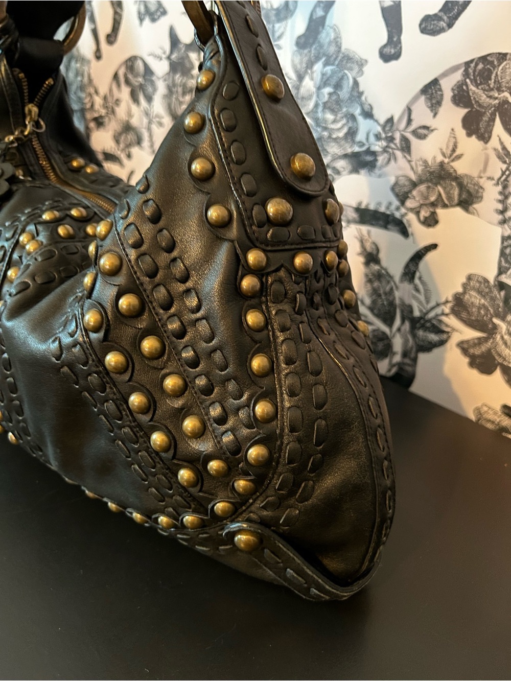 Isabella Fiore Studded Black Shoulder Bag GUC - Picture 11 of 16